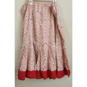 JM Collection White Pink Red Dot Print Ruffled Hem Skirt 12 Lightweight Lined